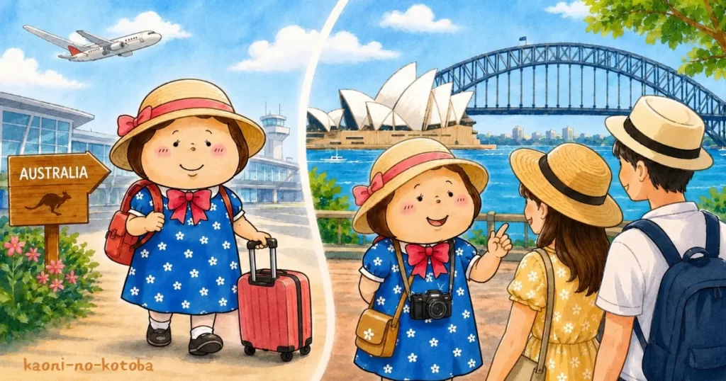 母フーちゃんがオーストラリアへの一人旅で運命的な出会いを果たした頃を描いたイラスト